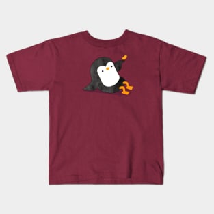 Penguin with autumn leaf Kids T-Shirt